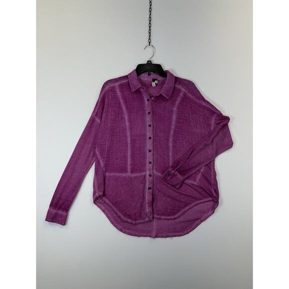 Free People We The Free Blouse Women’s SZ PS Washed Berry Button Down Tunic - Picture 1 of 6